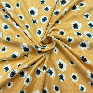 Yellow - Green Floral Double Brushed Jersey Knit Fabric