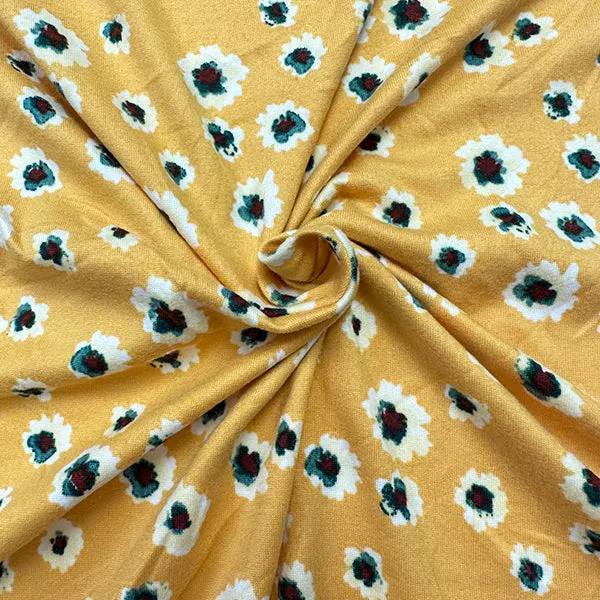 Yellow - Green Floral Double Brushed Jersey Knit Fabric