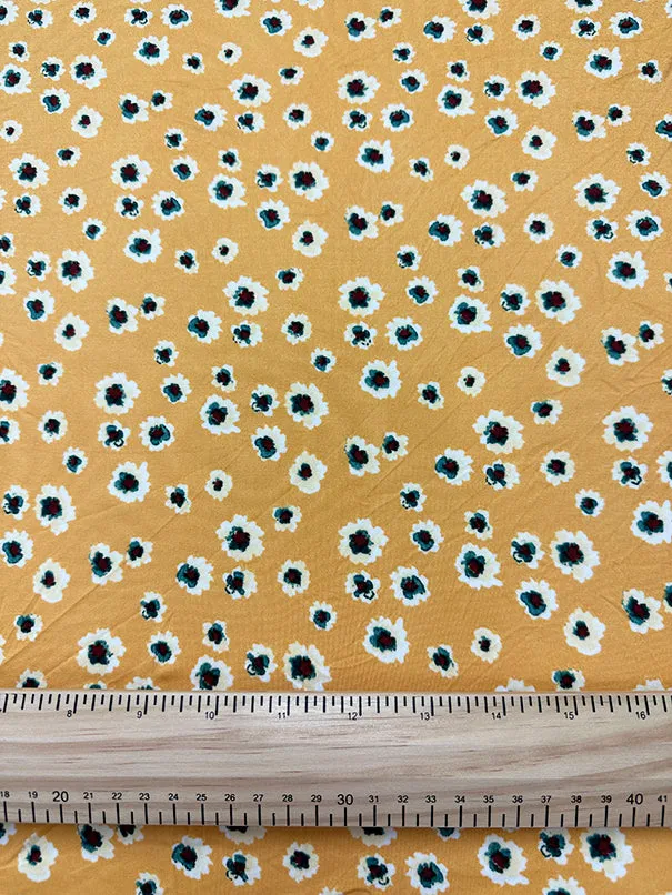 Yellow - Green Floral Double Brushed Jersey Knit Fabric