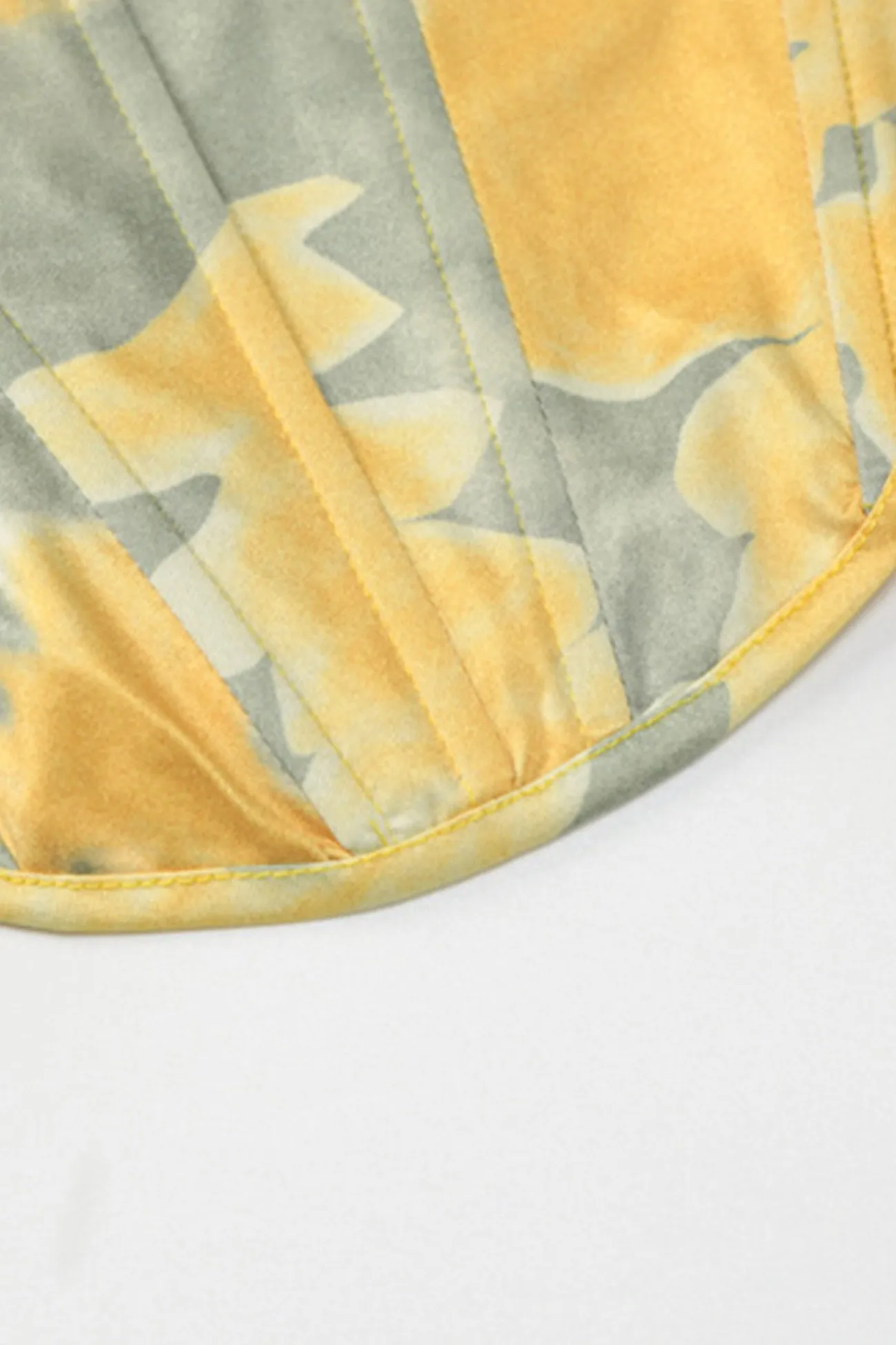 Yellow Square Neck Printed Corset Crop Top Skirt Suits