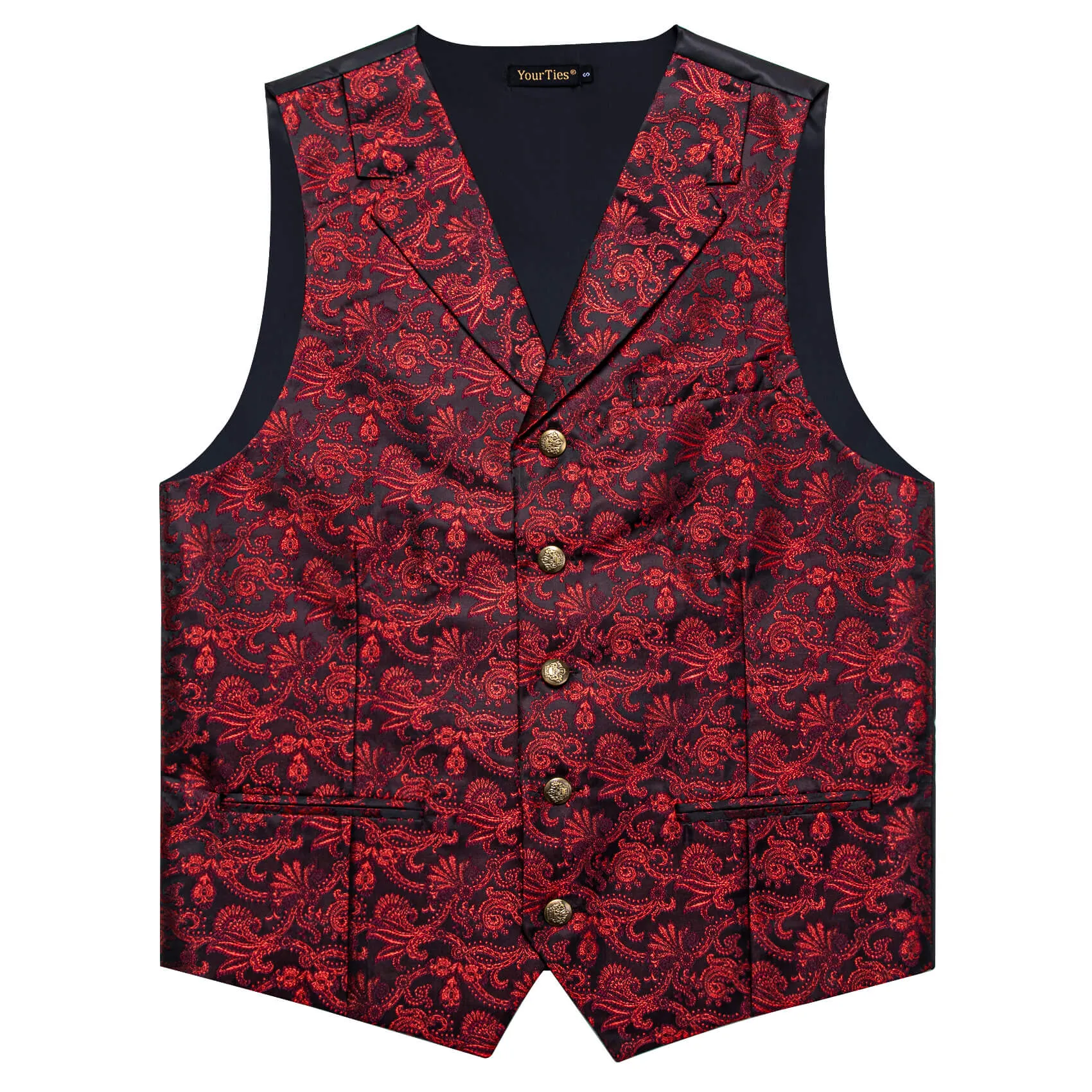 YourTies Floral Waistcoat Black Red Floral Silk Men's Vest Necktie Set