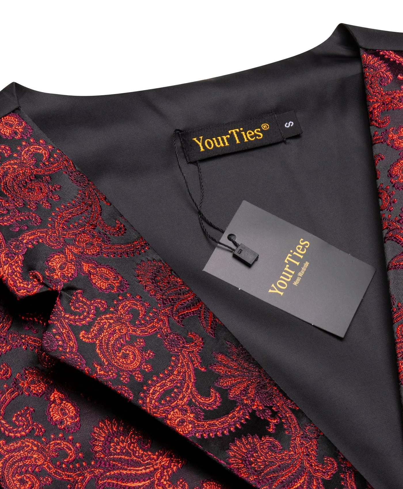 YourTies Floral Waistcoat Black Red Floral Silk Men's Vest Necktie Set