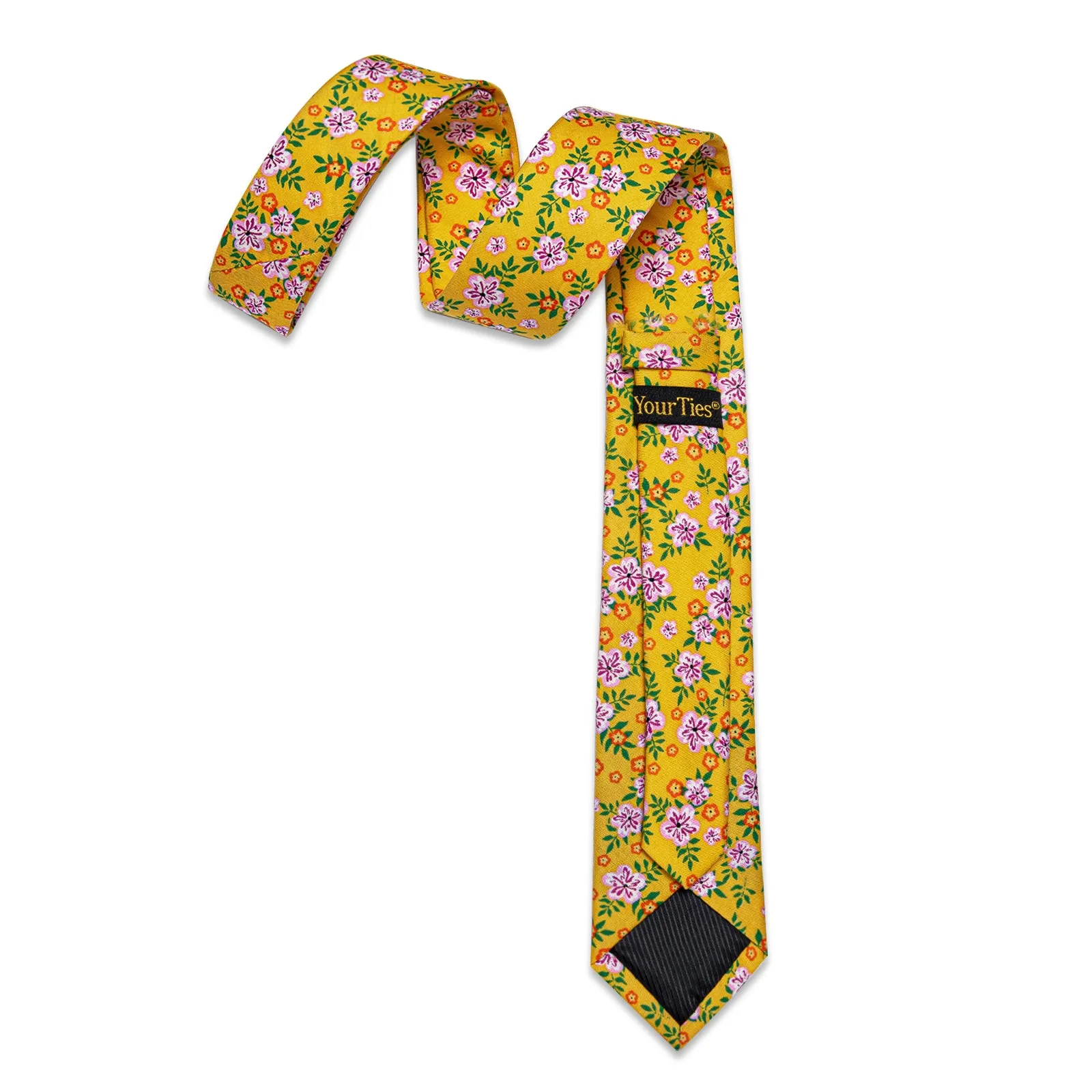 YourTies Noble Yellow Floral Printed Skinny Tie Set with Men Tie Bar