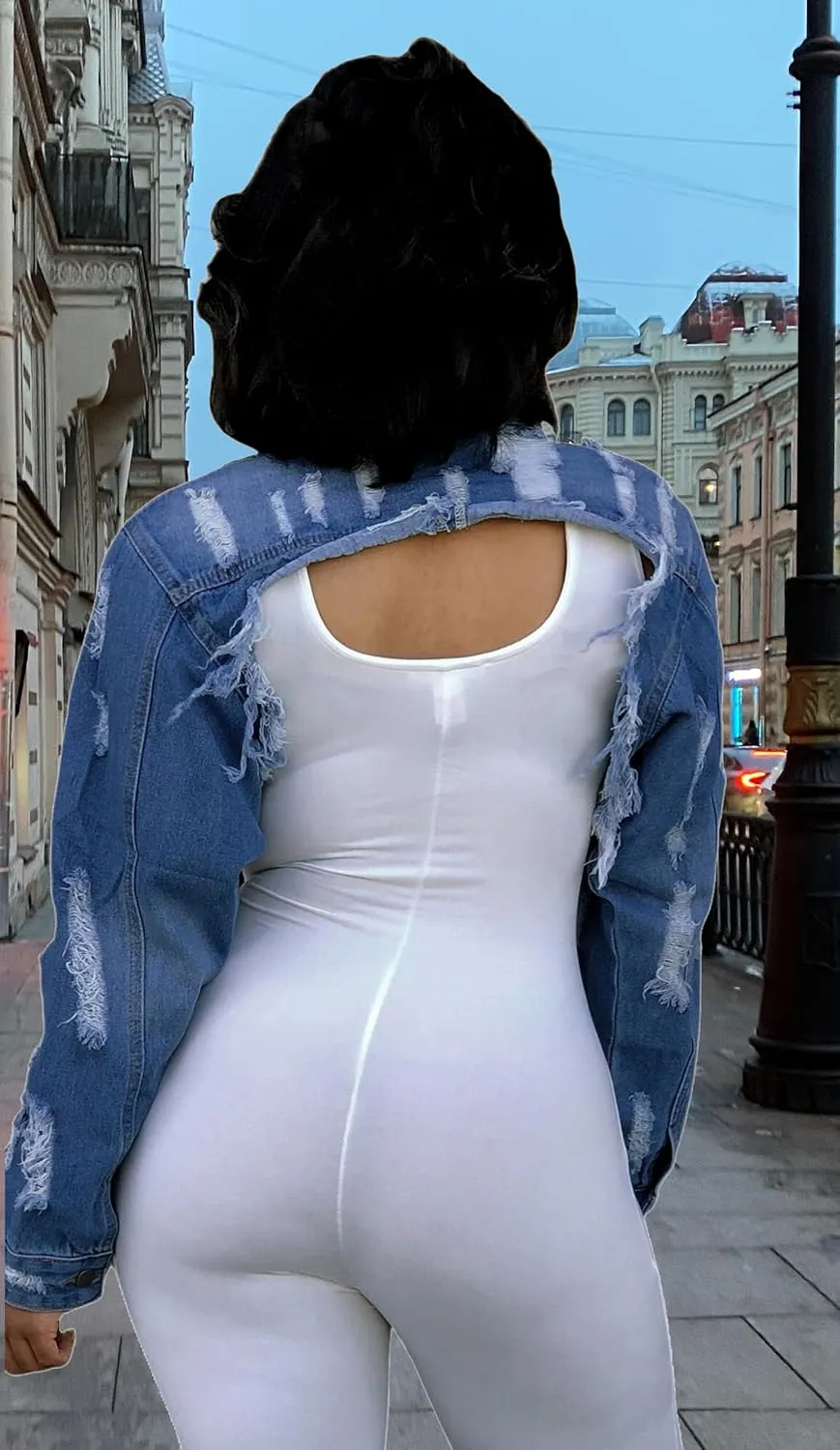 YouSexy Cropped Denim Jackets for Women Long Sleeve Destroyed Wash Jean Jackets