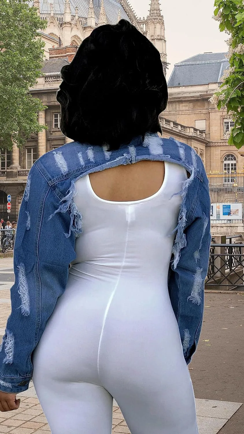 YouSexy Cropped Denim Jackets for Women Long Sleeve Destroyed Wash Jean Jackets