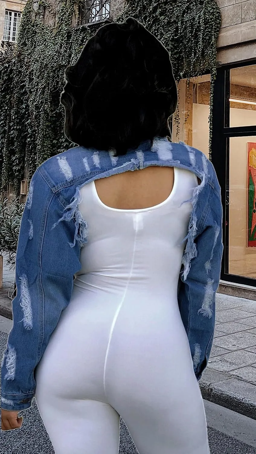 YouSexy Cropped Denim Jackets for Women Long Sleeve Destroyed Wash Jean Jackets