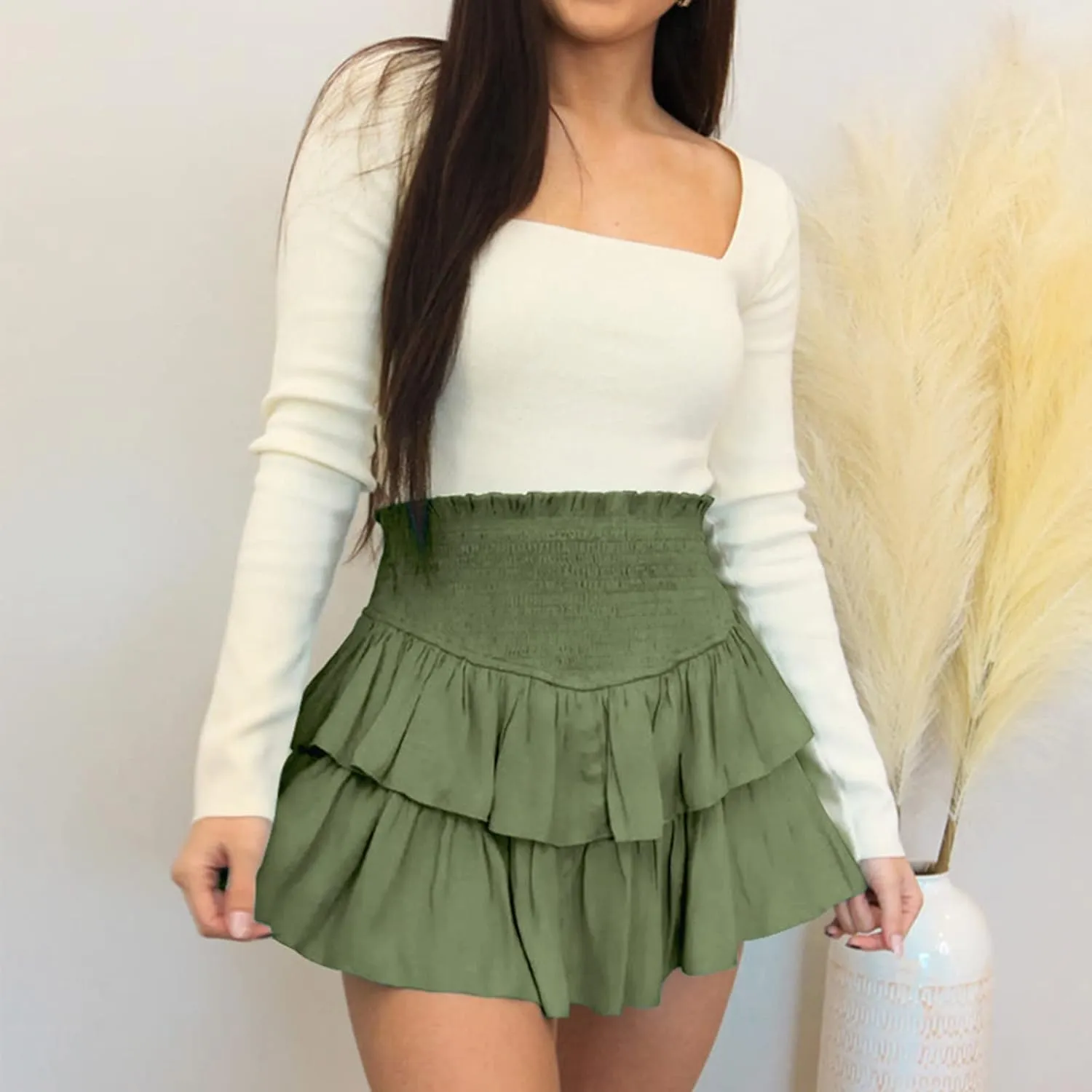 Yuemengxuan Pleated Skirts for Women High Waist Tennis Skorts Ruffle Flowy Summer Skater Skirt Workout Mini Skirt