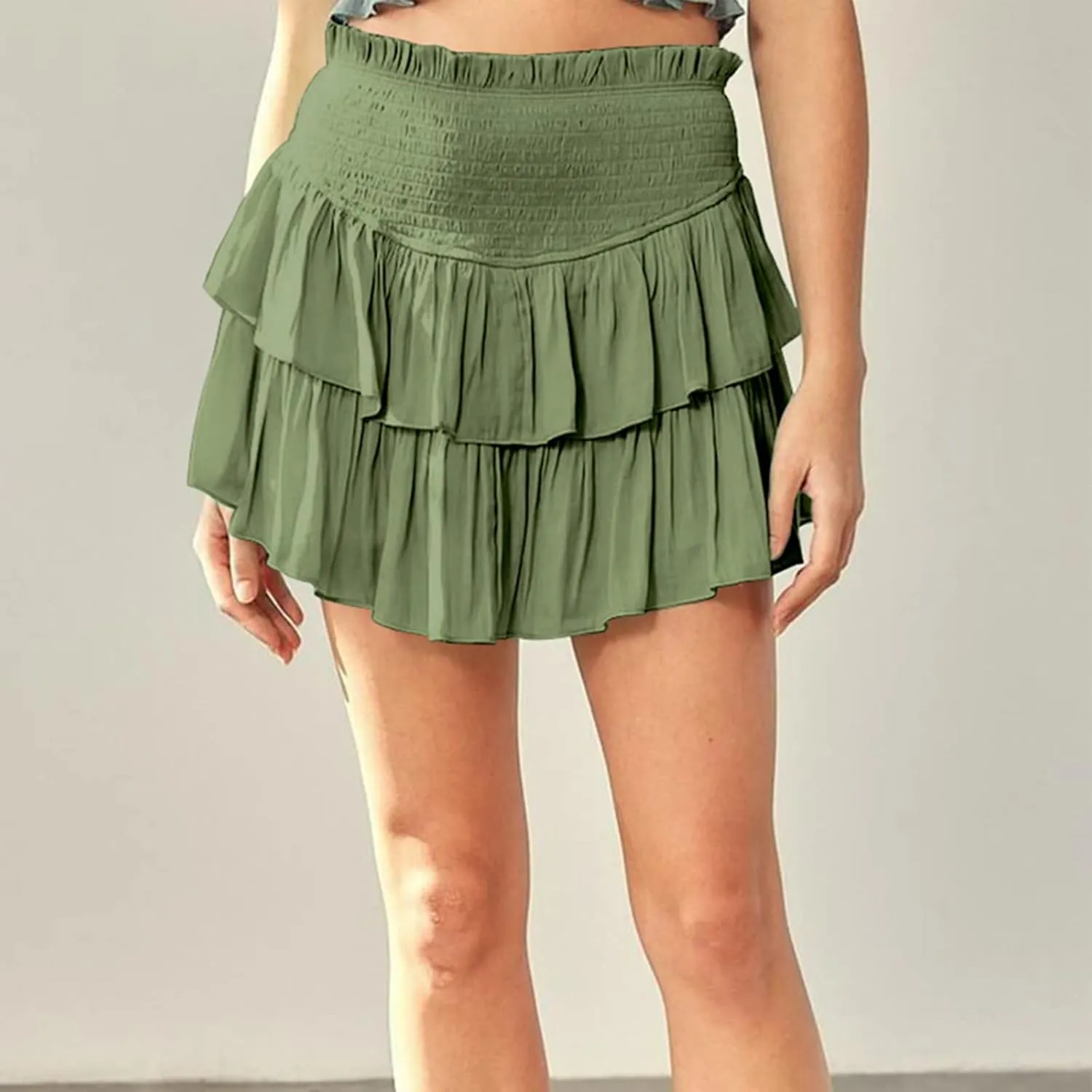 Yuemengxuan Pleated Skirts for Women High Waist Tennis Skorts Ruffle Flowy Summer Skater Skirt Workout Mini Skirt