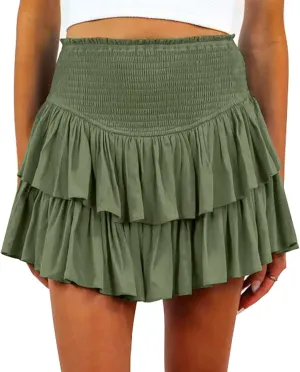 Yuemengxuan Pleated Skirts for Women High Waist Tennis Skorts Ruffle Flowy Summer Skater Skirt Workout Mini Skirt