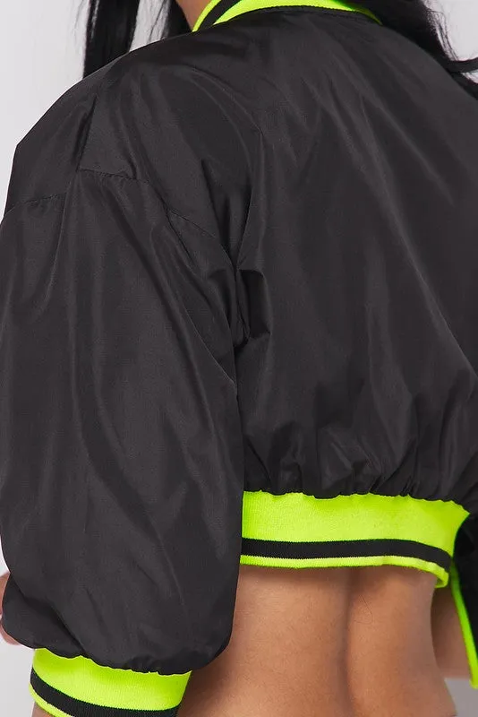 Zip Frnt 3/4 Slve Crop Jacket
