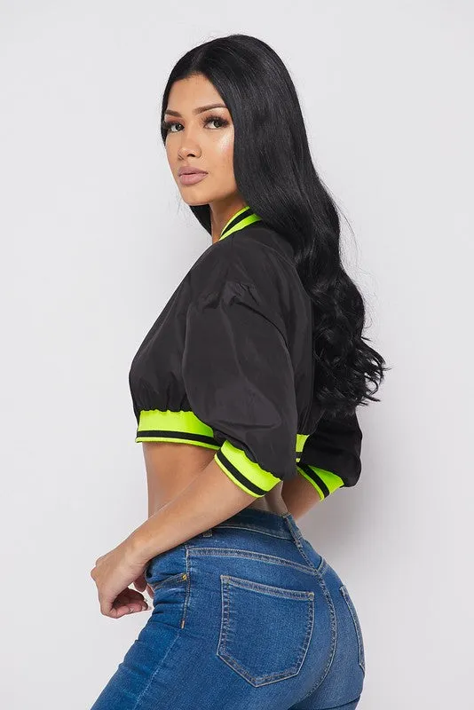 Zip Frnt 3/4 Slve Crop Jacket