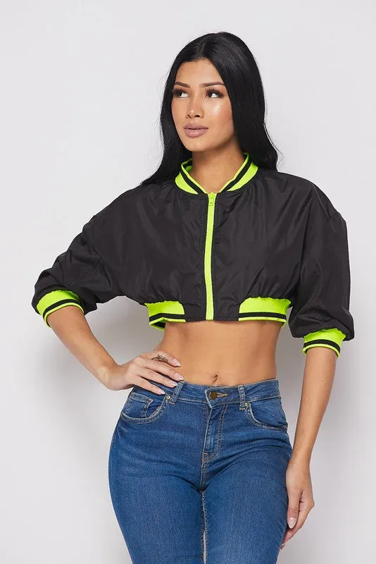 Zip Frnt 3/4 Slve Crop Jacket