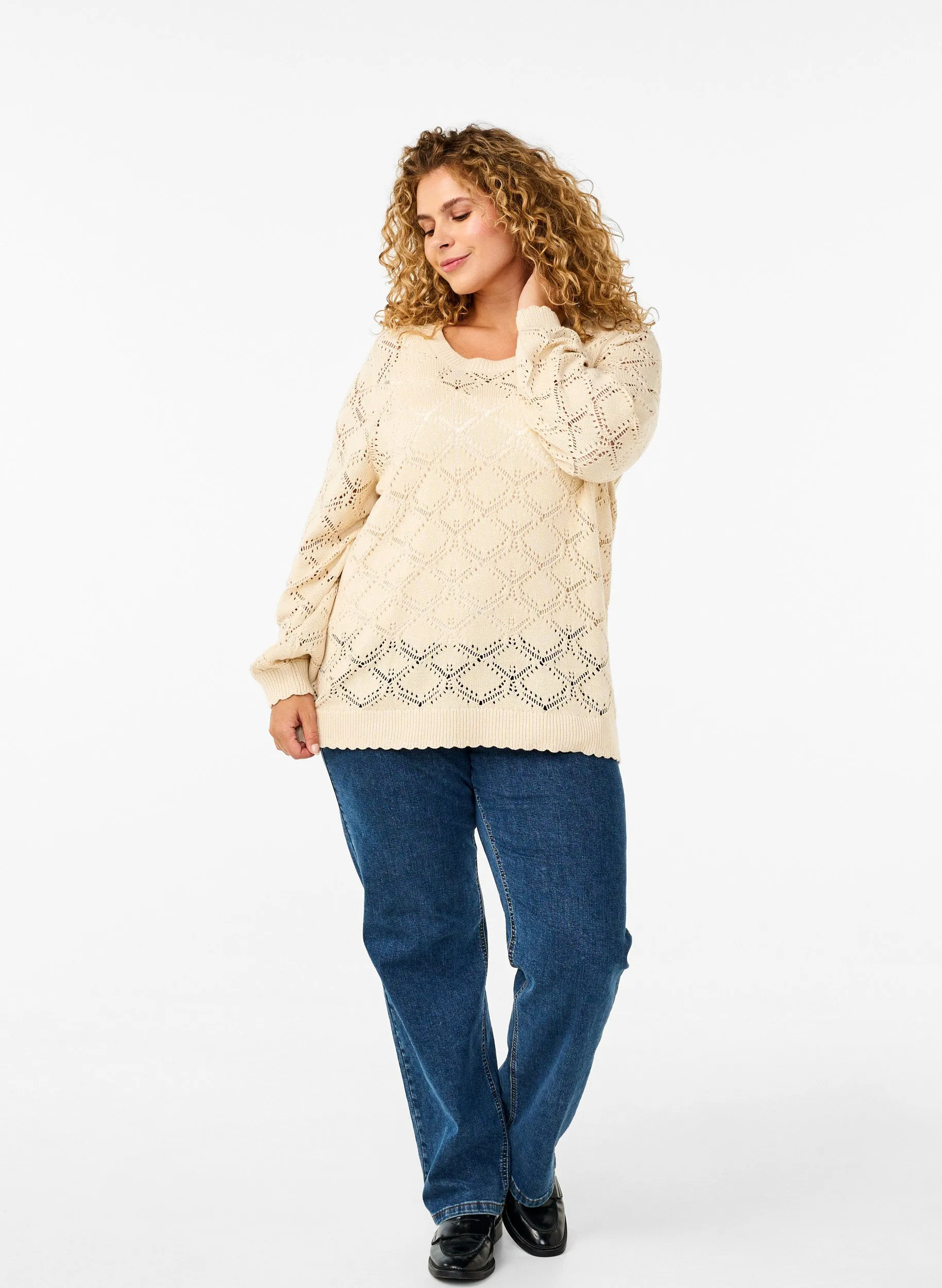Zizzi Daisy Knit Blouse in Beige