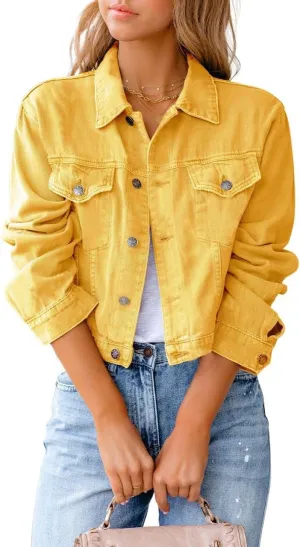 ZOCANIA Women's Cropped Denim Jackets Long Sleeve Button Up Jean Coat Slim Trucker Jacket Lightweight Fall Outwear Shacket