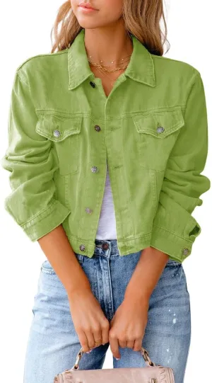 ZOCANIA Women's Cropped Denim Jackets Long Sleeve Button Up Jean Coat Slim Trucker Jacket Lightweight Fall Outwear Shacket
