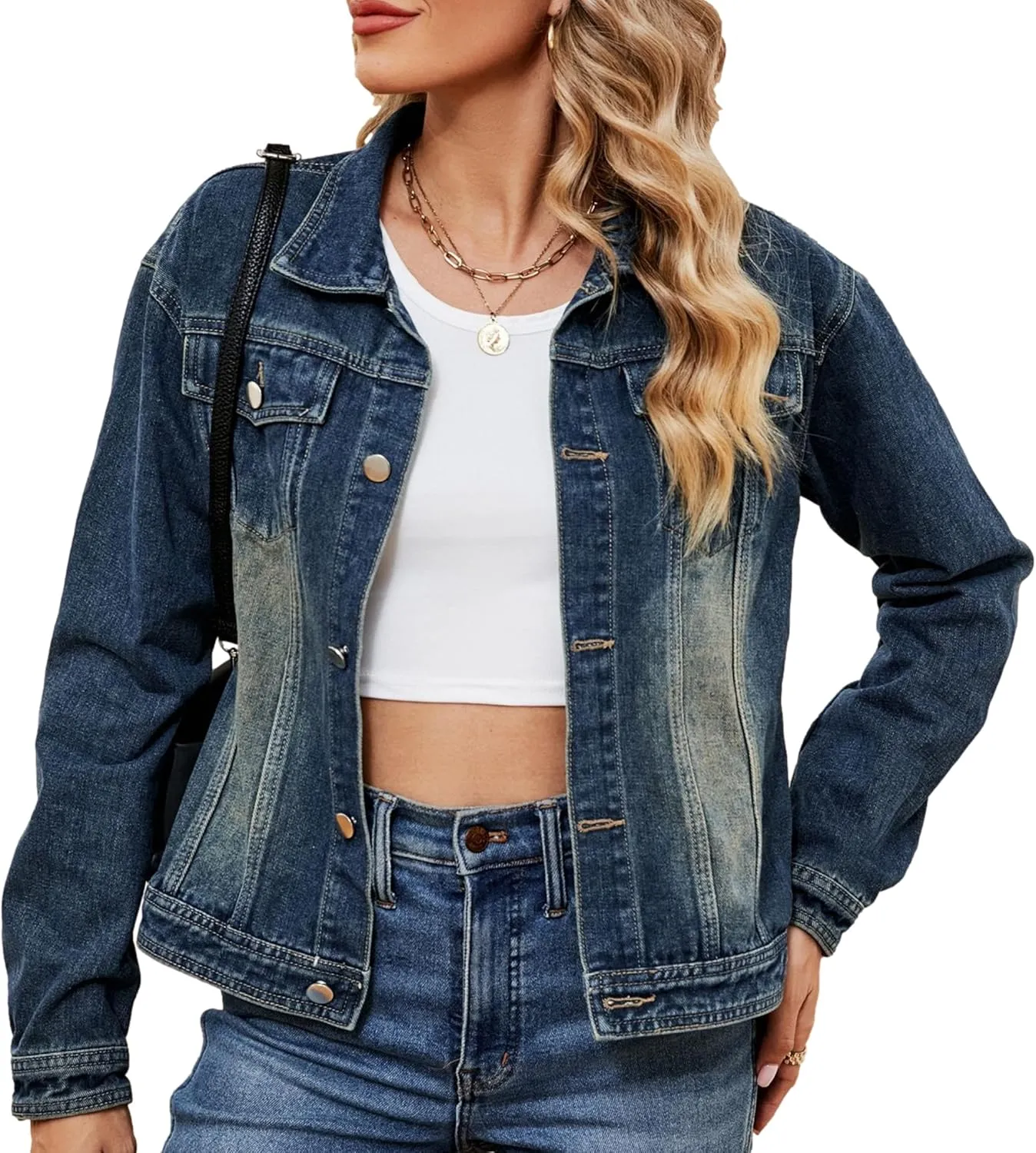 Zontroldy Women's Boyfriend Cropped Denim Jackets Casual Button Down Trucker Jean Jacket