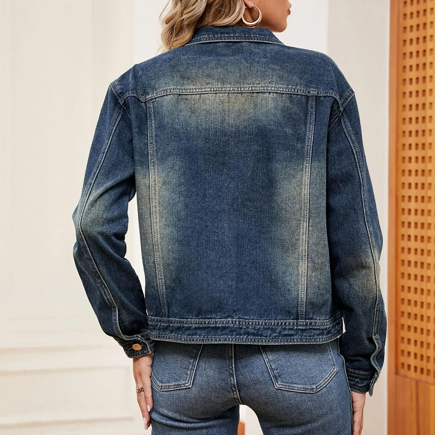 Zontroldy Women's Boyfriend Cropped Denim Jackets Casual Button Down Trucker Jean Jacket